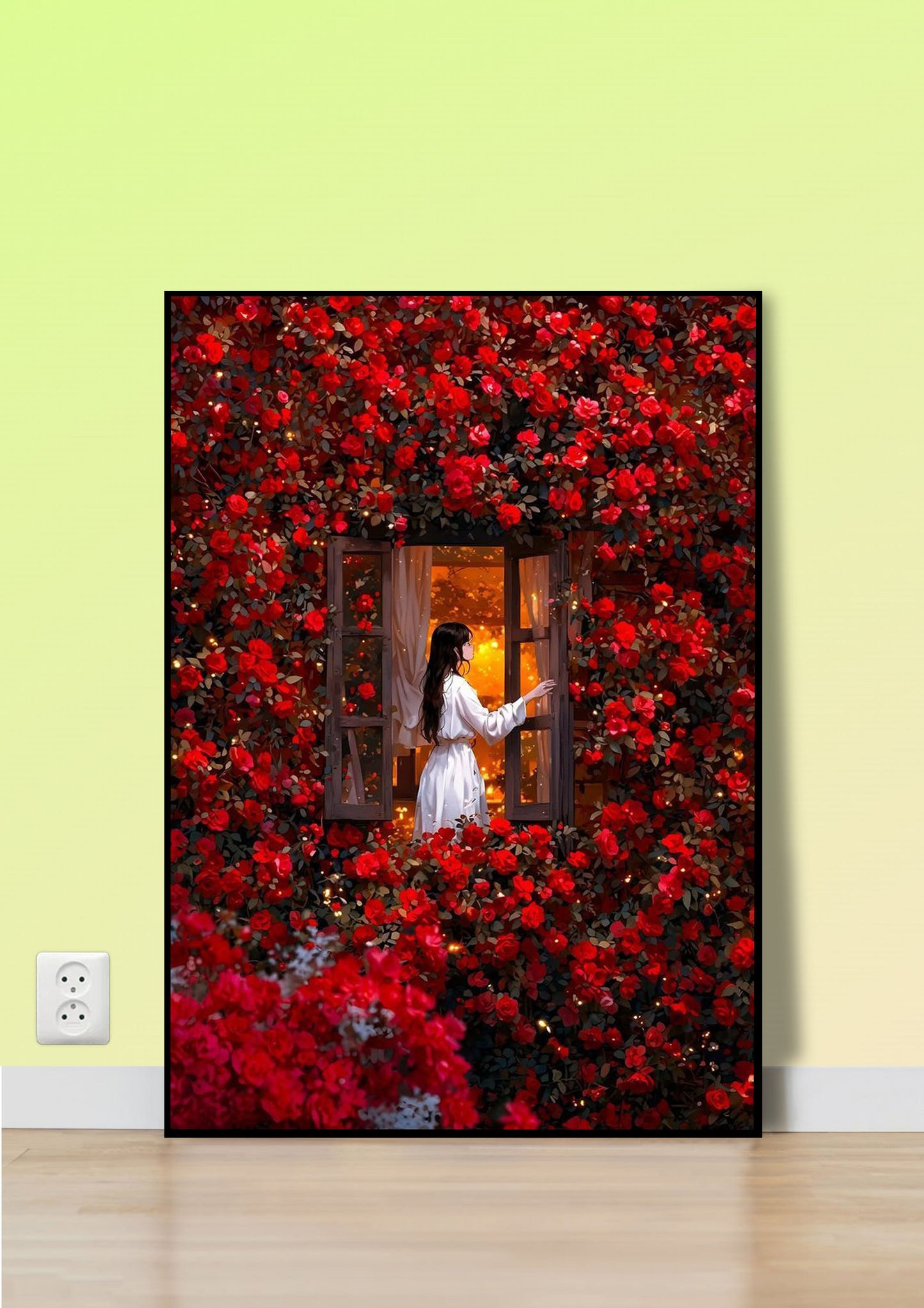 Lady in Red Roses Poster Wall Art