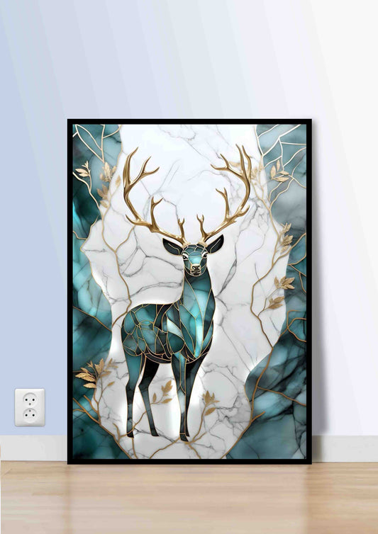 Blue & Teal Geometric Deer Poster Wall Art