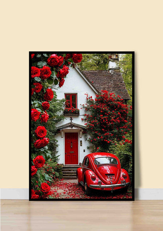 Red Rose Cottage Poster Wall Art