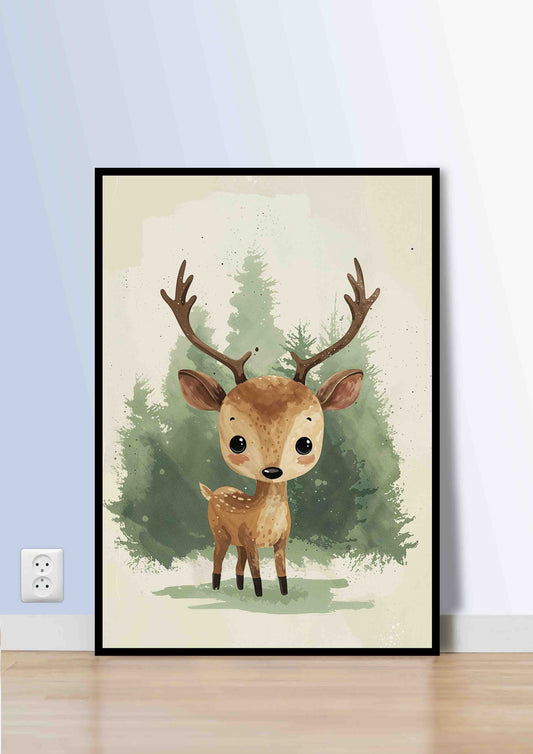 Cute Woodland Deer Poster Wall Art