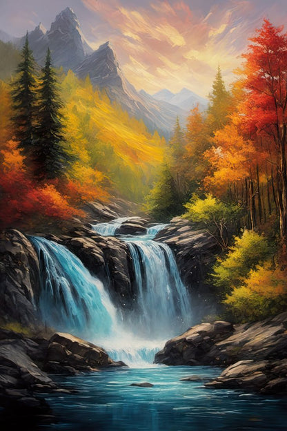 Majestic Autumn Waterfall Poster Wall Art