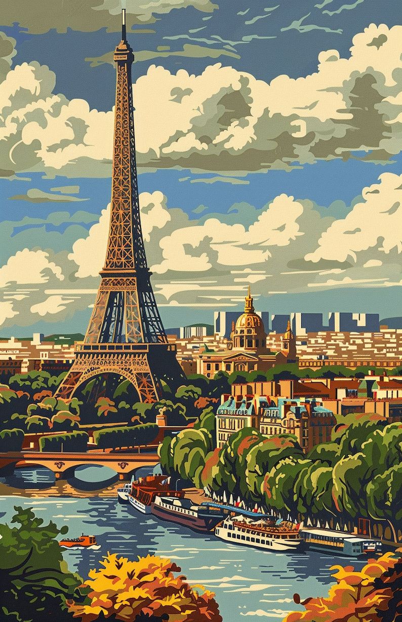 Vintage Paris Cityscape Poster Wall Art