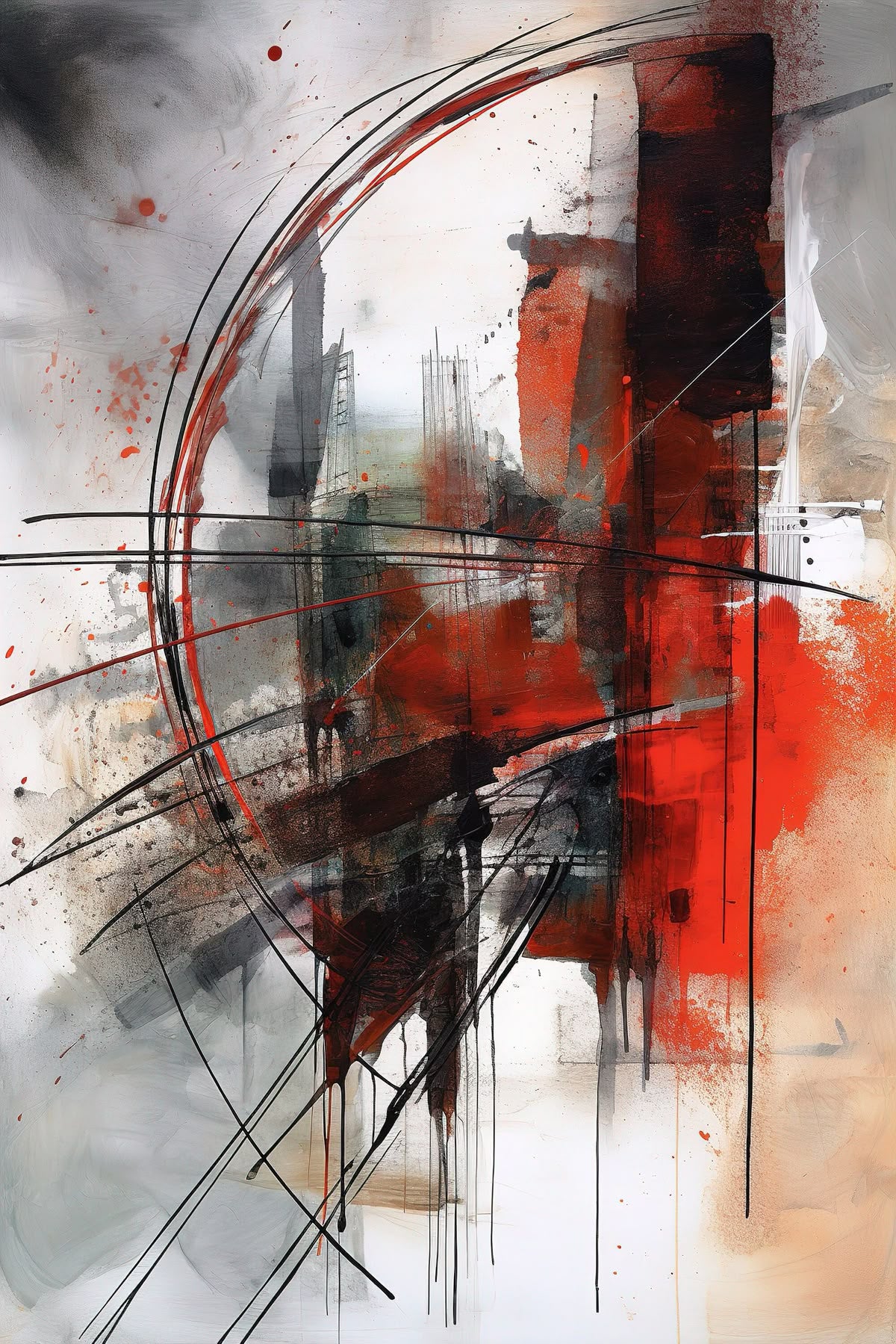 Dynamic Red and Black Abstract Poster Wall Art