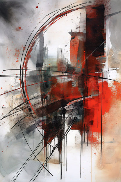 Dynamic Red and Black Abstract Poster Wall Art