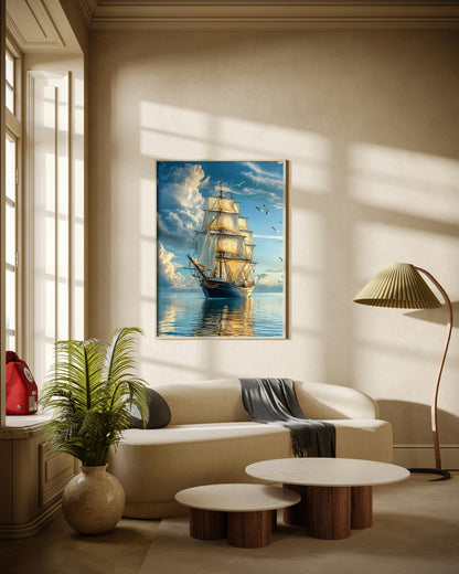 Old Sailing Ship on the Sea Poster Wall Art