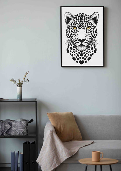 Black & White Leopard Portrait Poster Wall Art
