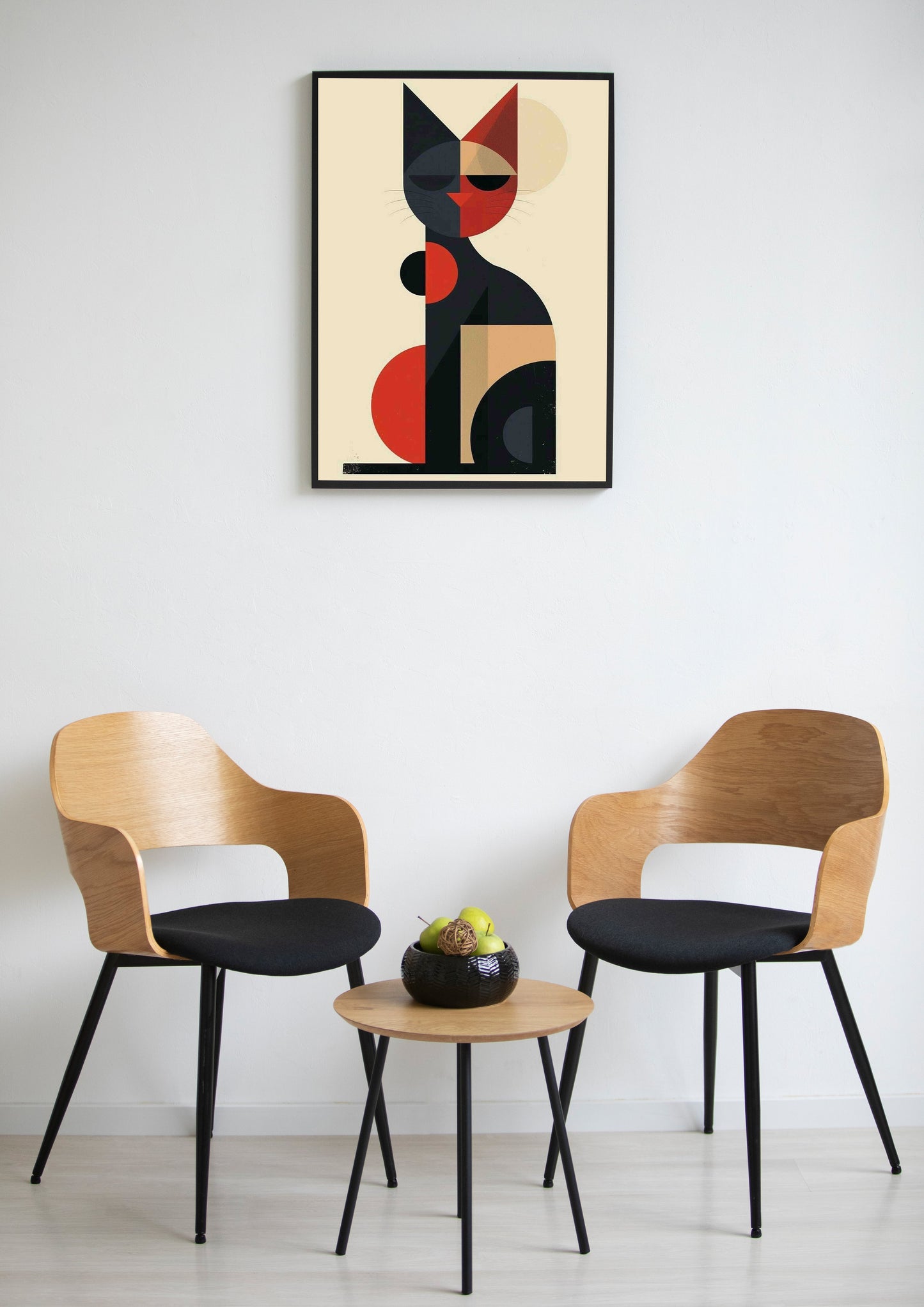 Crimson & Charcoal Abstract Cat Poster Wall Art