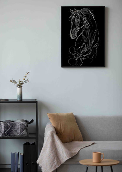 Monochrome Horse Line Art Poster Wall Art