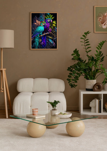 Vibrant Jungle Parrots Poster Wall Art