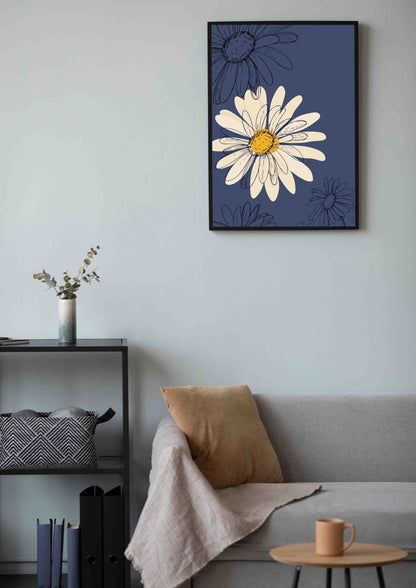 Navy & Yellow Daisy Floral Poster Wall Art