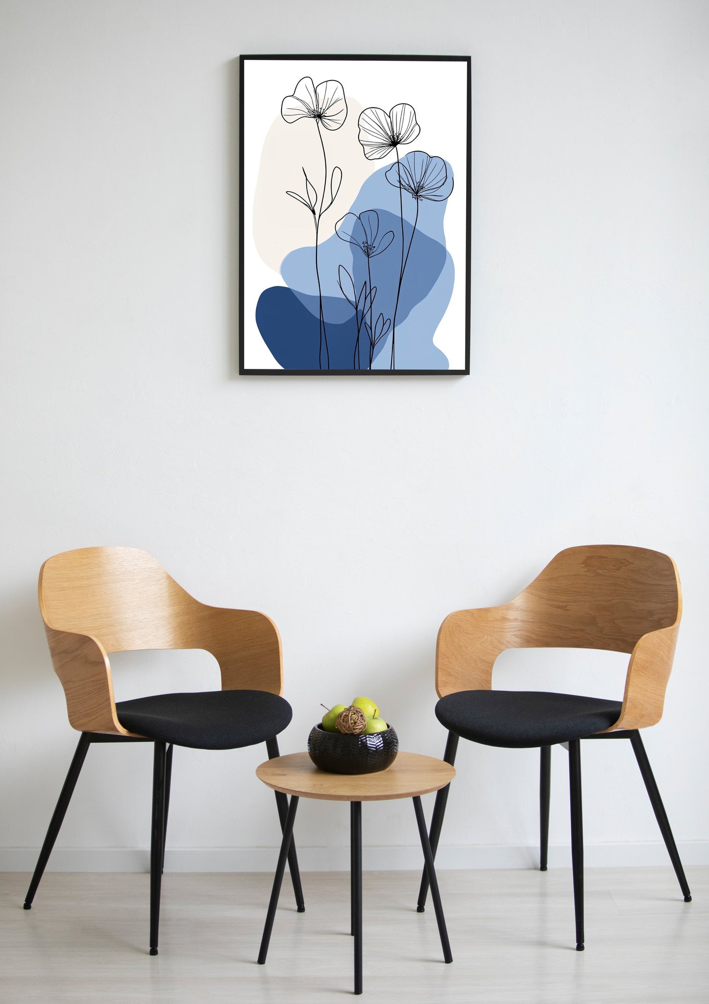 Blue Abstract Poppy Line Art Poster Wall Art