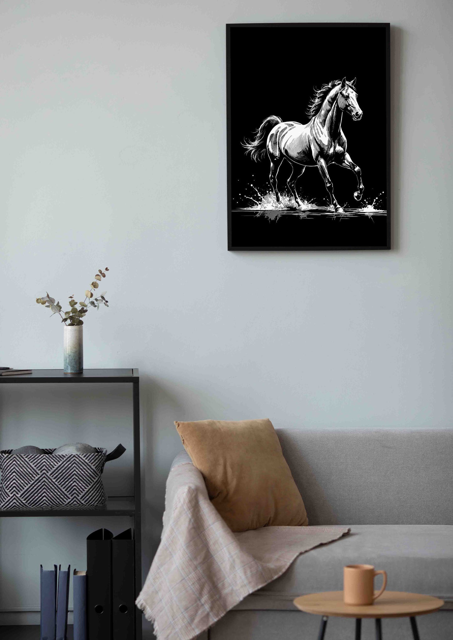 Monochrome Running Horse Poster Wall Art