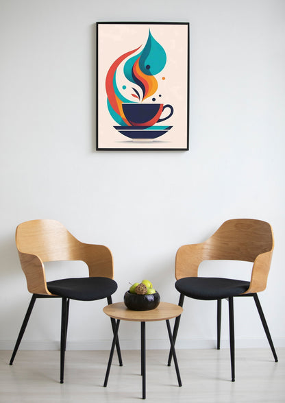 Hot Teal & Orange Coffee Abstract Poster Wall Art