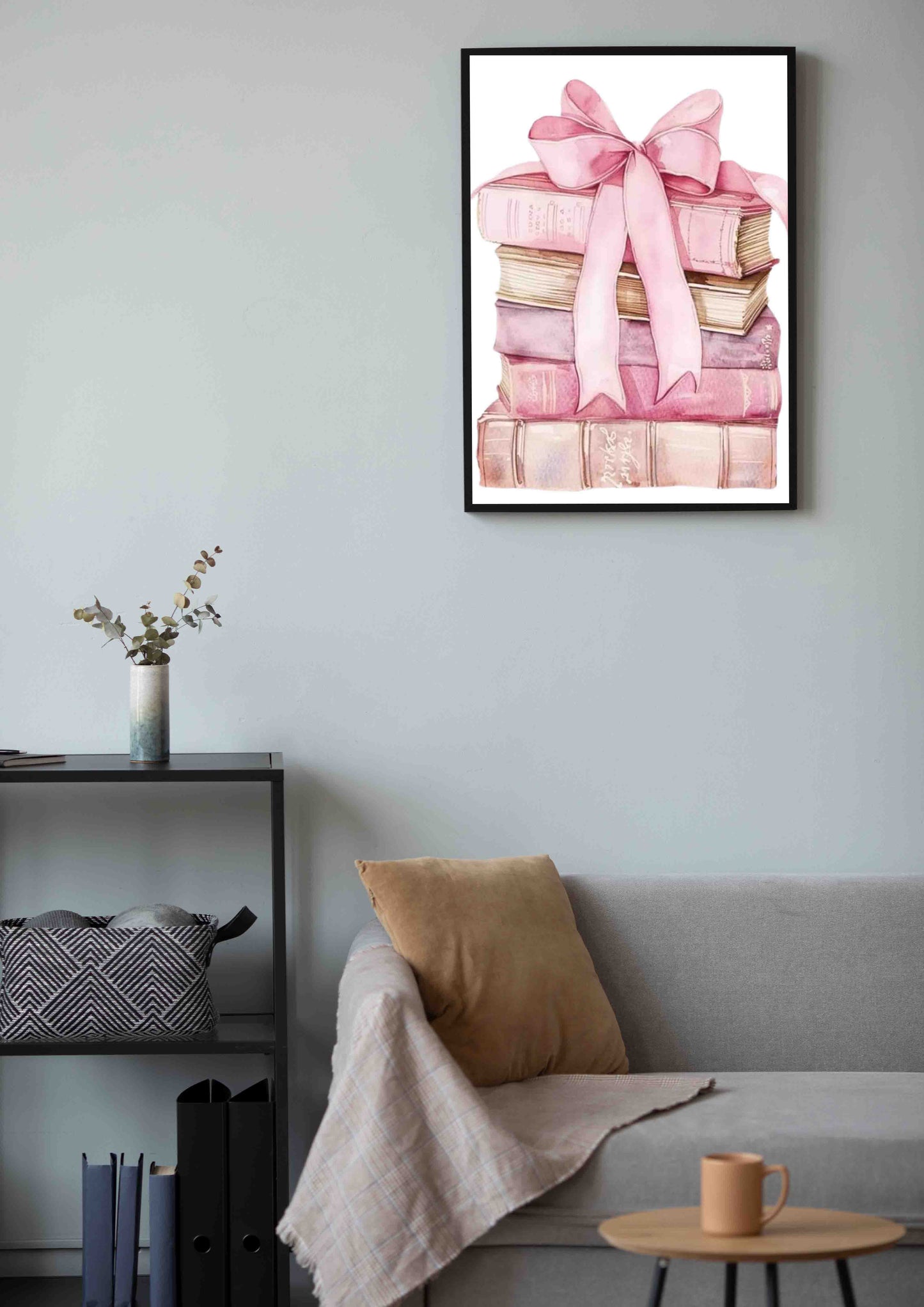 Pink Ribbon Book Stack Poster Wall Art