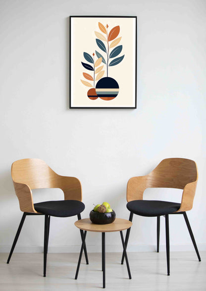 Terracotta & Navy Mid-Century Botanical Poster Wall Art