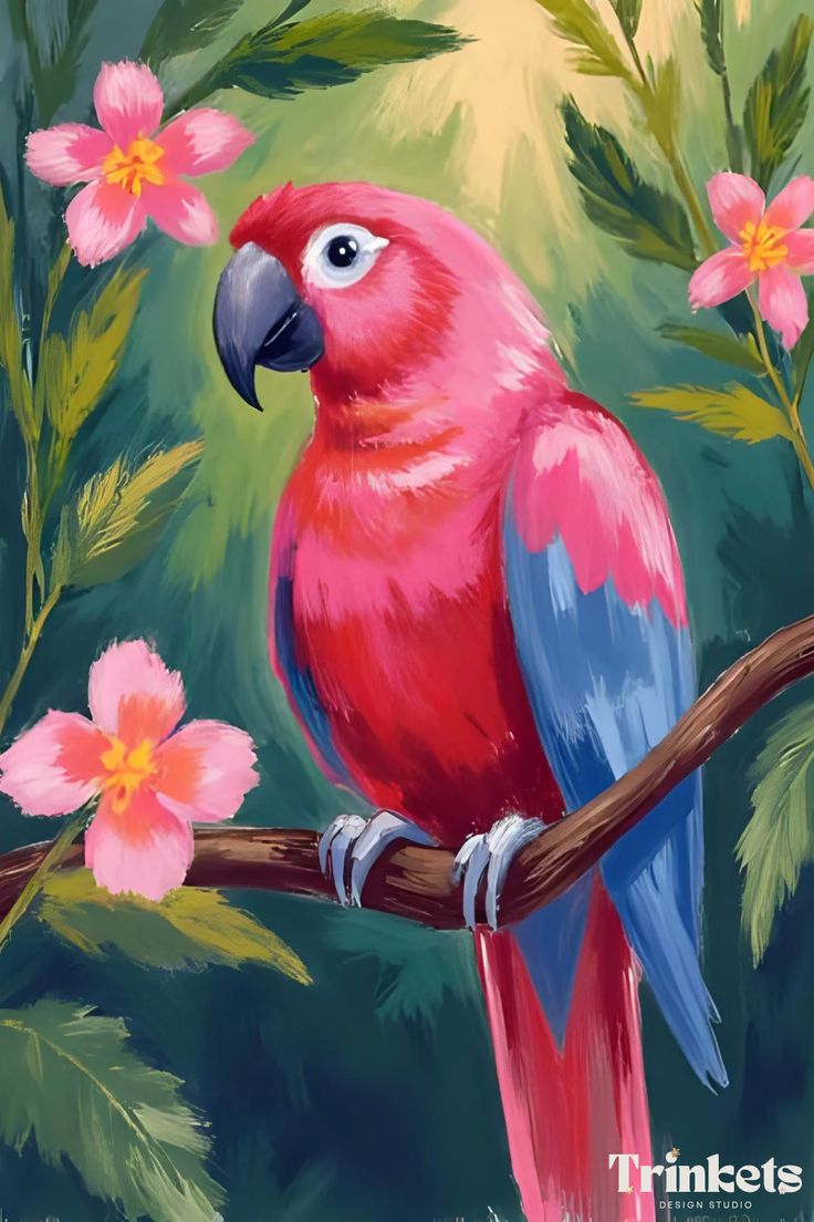 Tropical Pink and Blue Macaw Poster Wall Art