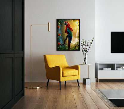 Scarlet Macaw Waterfall Poster Wall Art