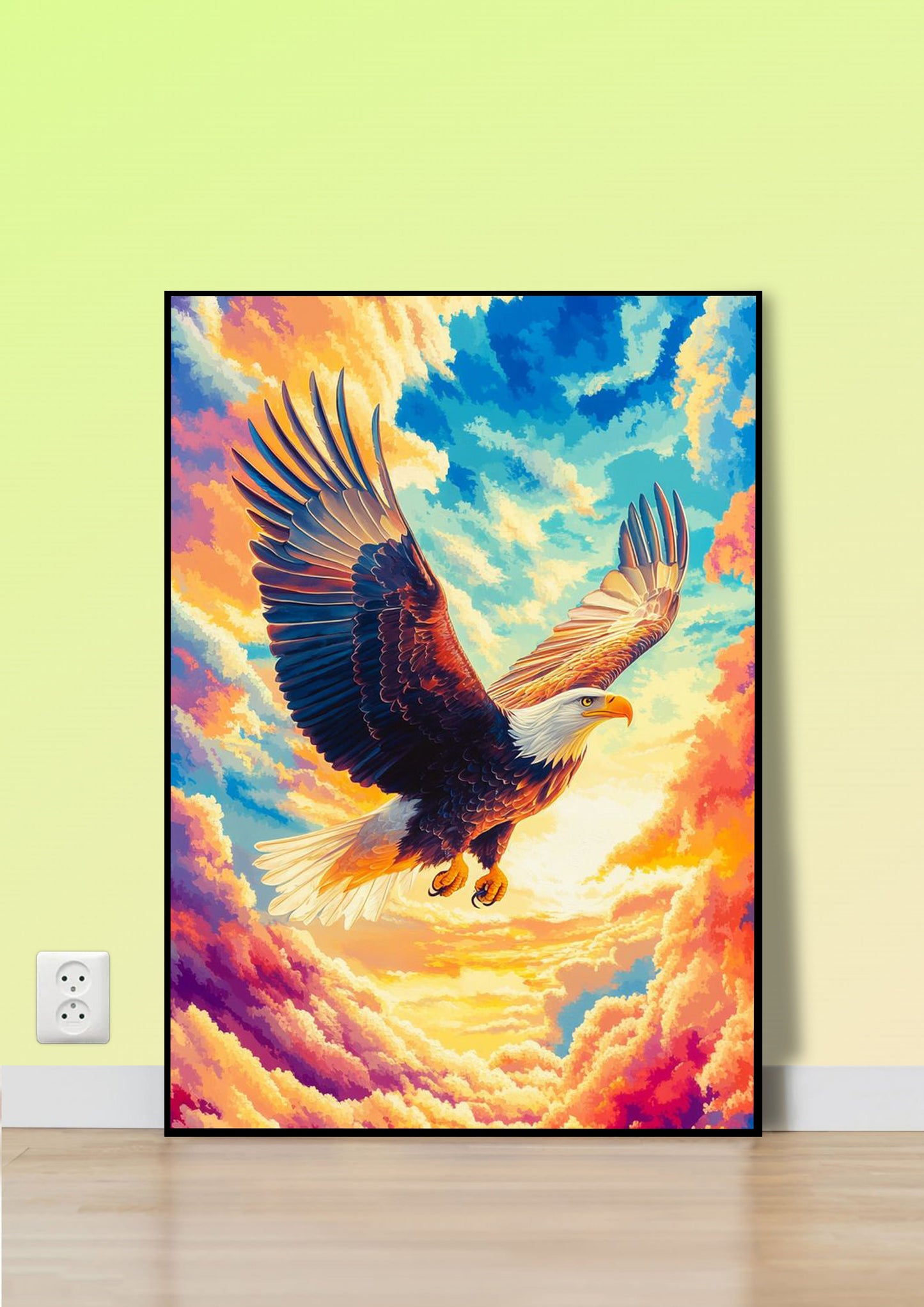 Bald Eagle Flying Through Sunset Clouds Poster Wall Art