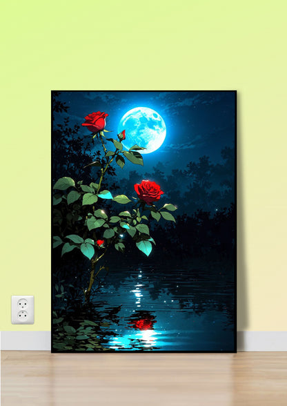 Rose Reflections by Moonlight Poster Wall Art