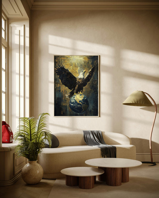 Majestic Eagle with Globe Poster Wall Art