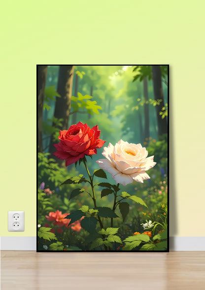 Two Roses in a Forest Poster Wall Art