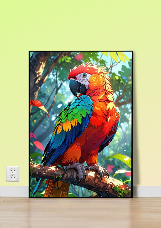 Colorful Macaw Perched in the Jungle Poster Wall Art