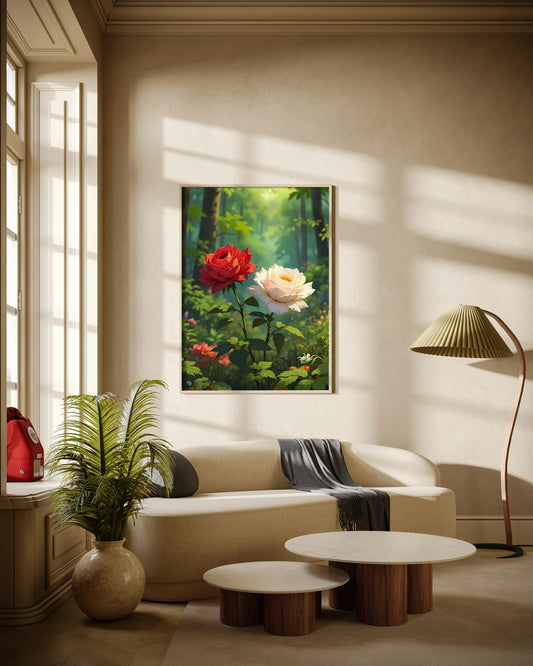 Two Roses in a Forest Poster Wall Art