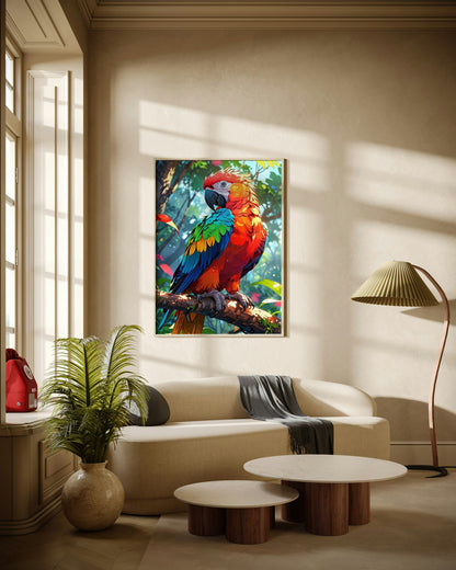 Colorful Macaw Perched in the Jungle Poster Wall Art