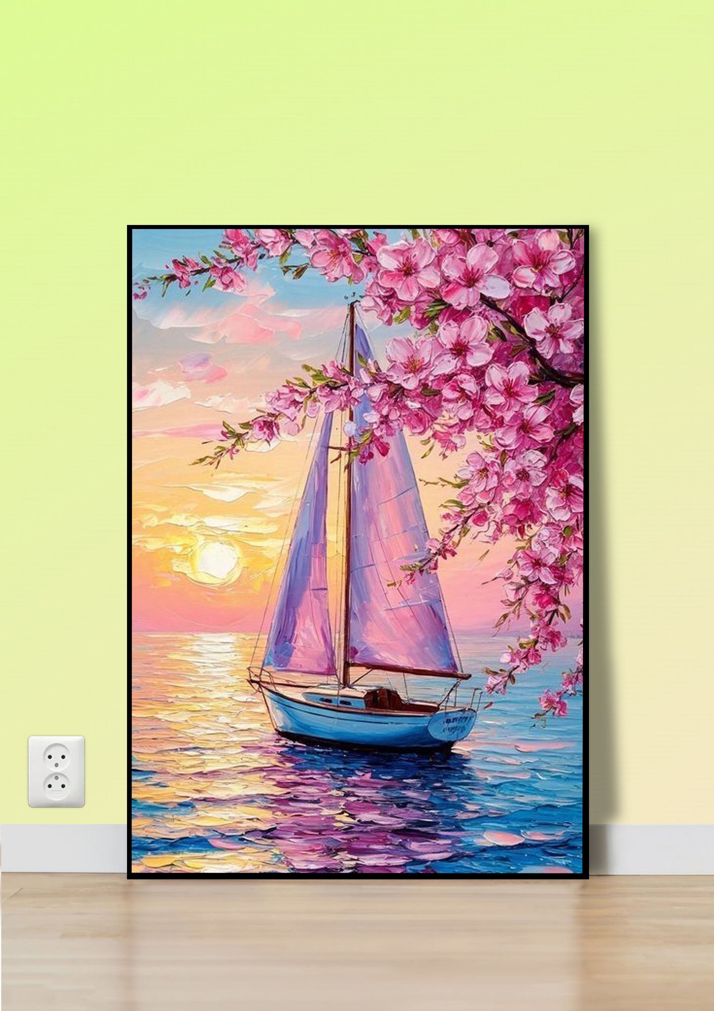 Cherry Blossom Sunset Sailing Poster Wall Art