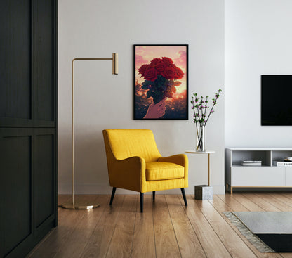Holding a Bouquet of Roses Poster Wall Art
