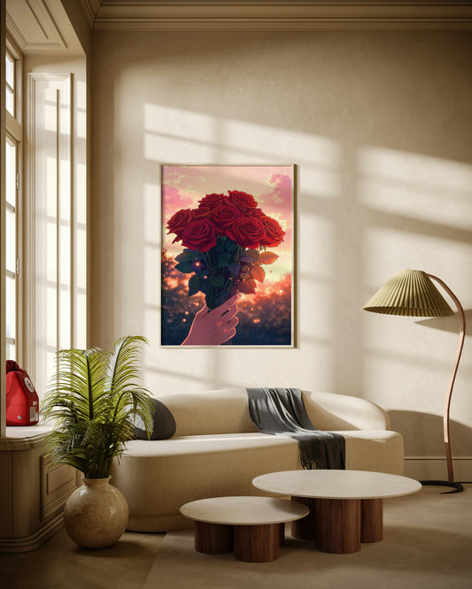 Holding a Bouquet of Roses Poster Wall Art