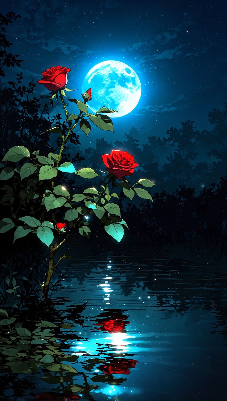 Rose Reflections by Moonlight Poster Wall Art