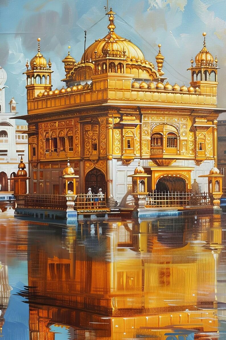 Golden Temple Reflection Painting Poster Wall Art