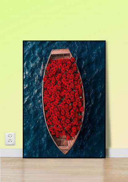 Rose-Filled Boat on the Ocean Poster Wall Art
