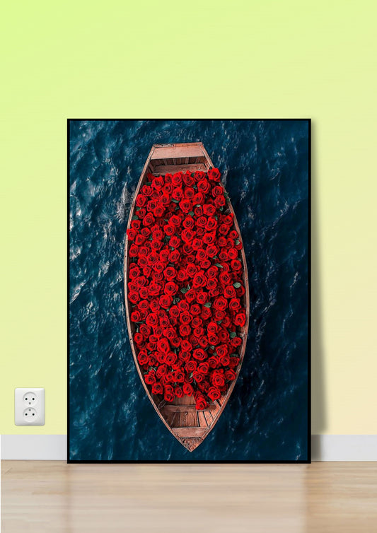 Rose-Filled Boat on the Ocean Poster Wall Art