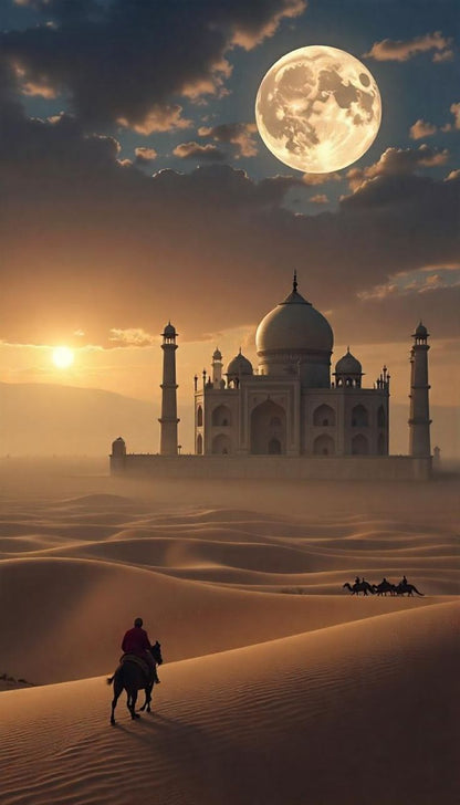 Taj Mahal Desert Moon Poster Wall Art