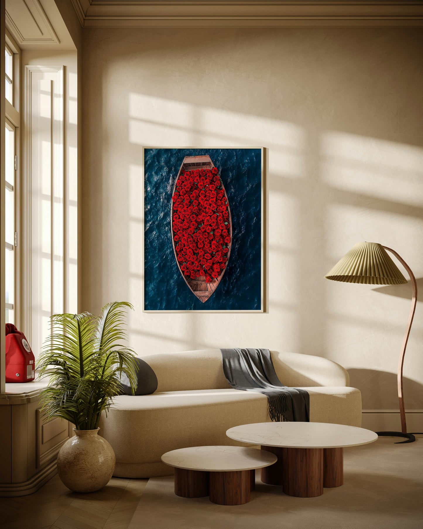 Rose-Filled Boat on the Ocean Poster Wall Art