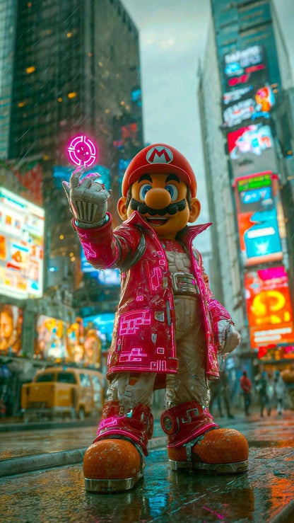 Cyberpunk Mario in Times Square Poster Wall Art