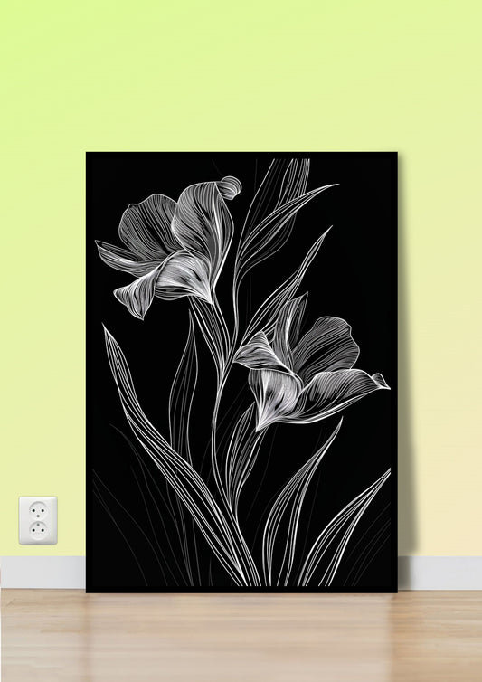 Black & White Line Art Flowers Wall Art