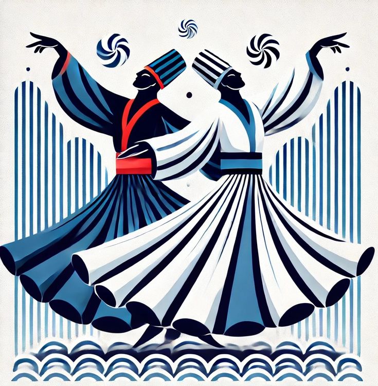 Whirling Dervishes Blue and White Poster Wall Art