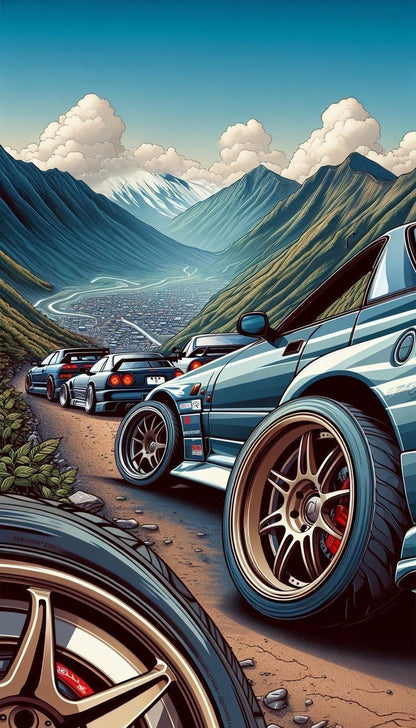 Anime-style Japanese Sports Cars Poster Wall Art