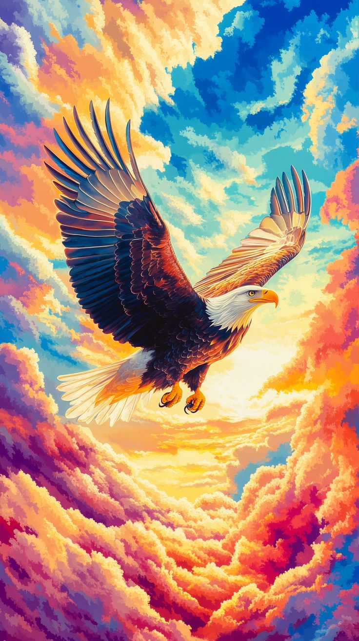 Bald Eagle Flying Through Sunset Clouds Poster Wall Art