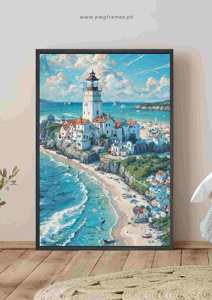 Coastal Village Lighthouse Poster Wall Art