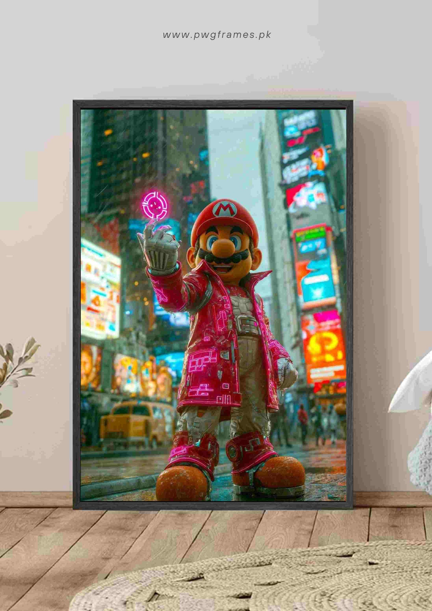 Cyberpunk Mario in Times Square Poster Wall Art