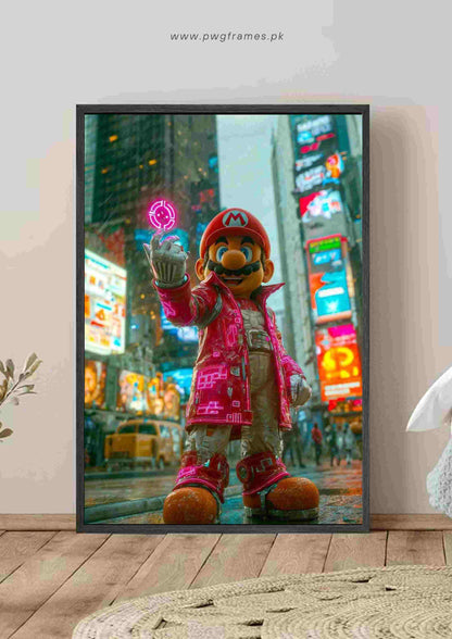 Cyberpunk Mario in Times Square Poster Wall Art