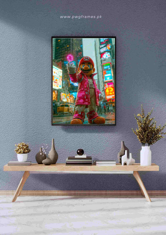 Cyberpunk Mario in Times Square Poster Wall Art