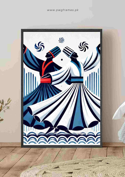 Whirling Dervishes Blue and White Poster Wall Art