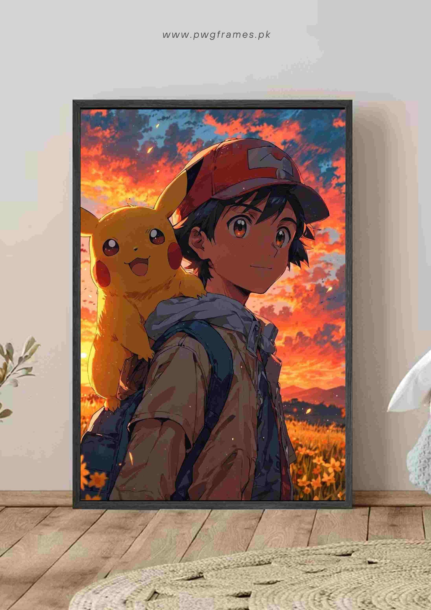 Ash and Pikachu Sunset Journey Poster Wall Art
