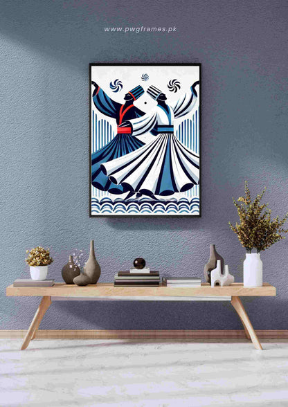 Whirling Dervishes Blue and White Poster Wall Art