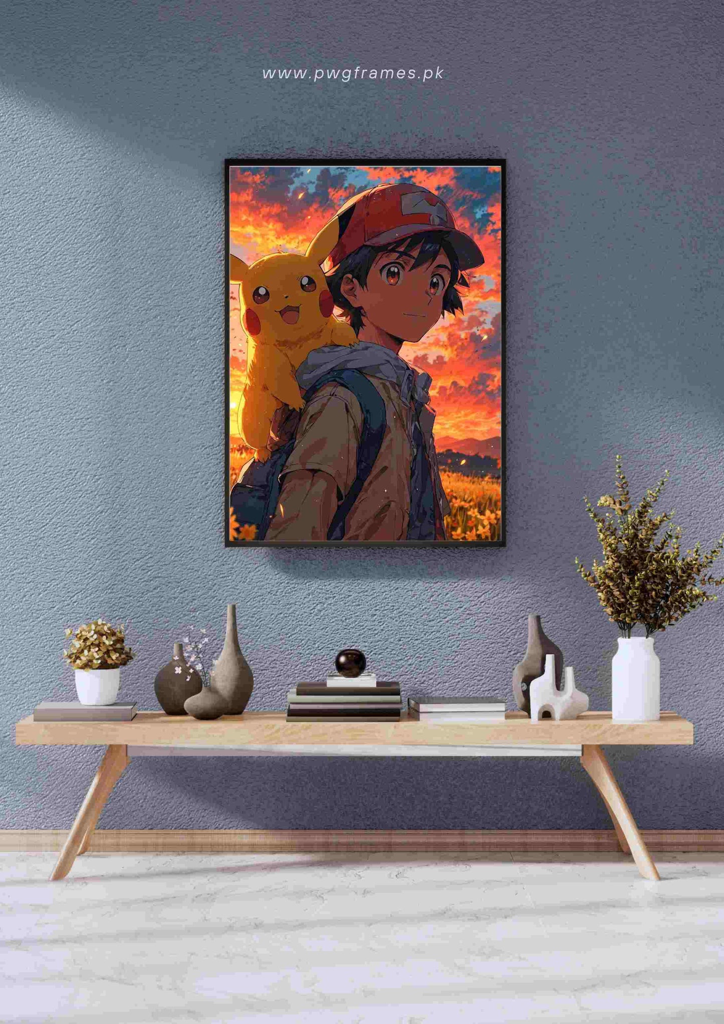 Ash and Pikachu Sunset Journey Poster Wall Art